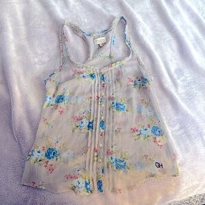 Gilly Hicks Floral Sleeveless Top - Gray with Blue and Pink Accents